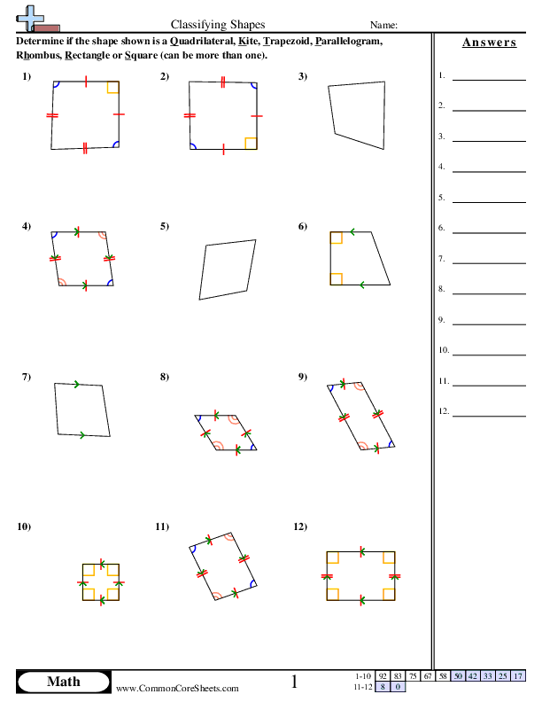 Classifying Shapes worksheet